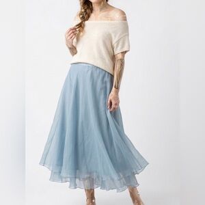 Soft Surroundings Ethereal Dusty Blue Sheer Multi Layer Maxi Skirt Large